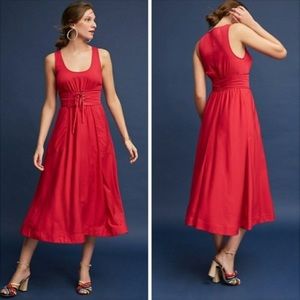 Tracy Reese red corset waist midi dress pockets 4